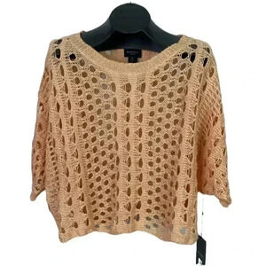 Rondina Open Knit 100% Linen in Blush a Peachy Pink Crochet Sweater Size Medium